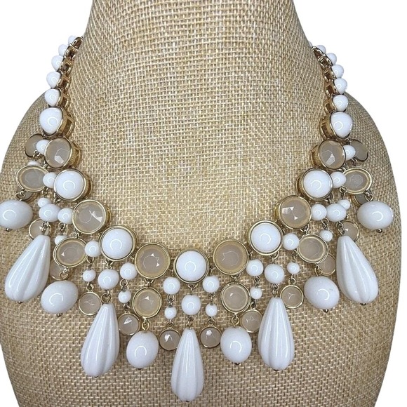Banana Republic Jewelry - Boho Glam Statement White Champagne Gold Tone Bib Necklace from Banana Republic